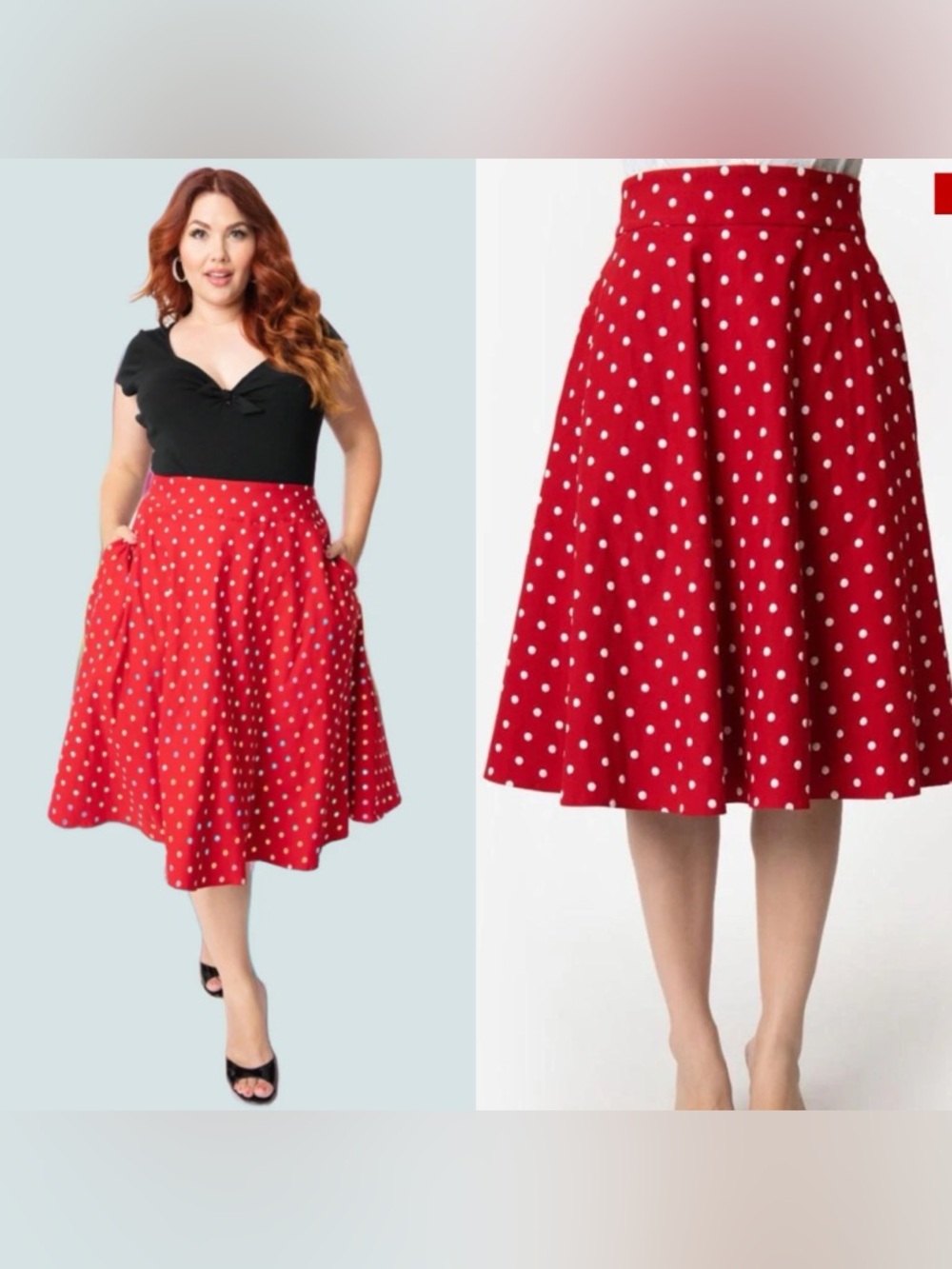 NWOT Unique Vintage Red & White Polka Dot High Waist Vivien Swing Skirt 2X